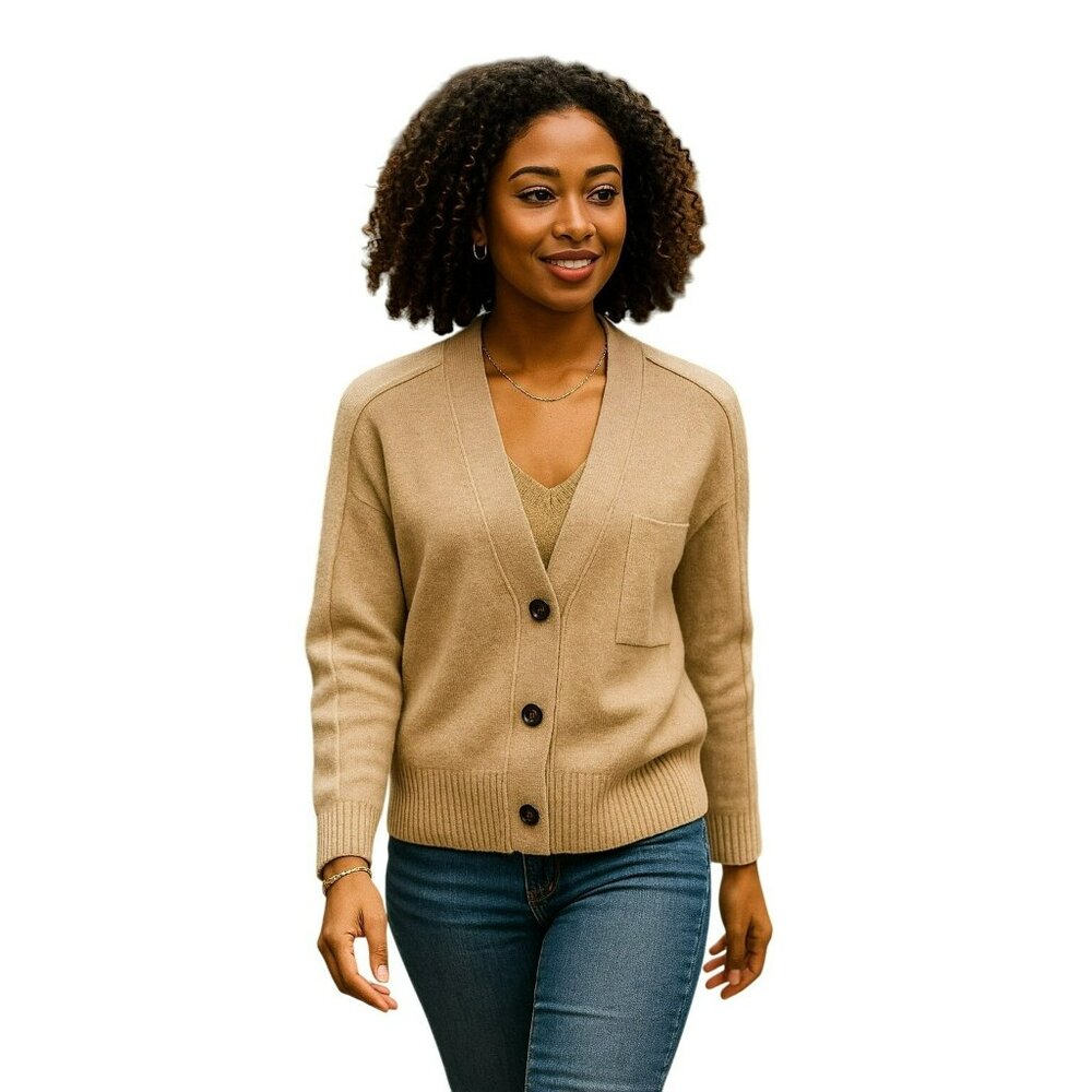 Everlane Womens XS Wool Blend Button Cardigan Sweater Beige